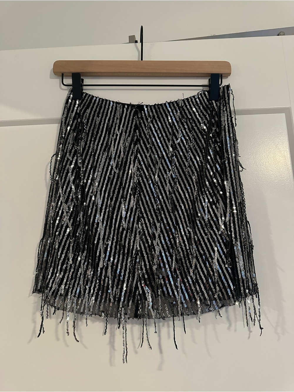 Zara Black Mini Skirt with Silver Sequin Fringe